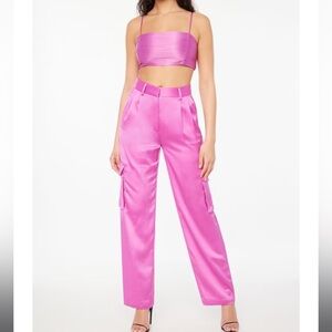 Dynamite Satin Straight Leg Cargo Pants Pink Size 8 NEW